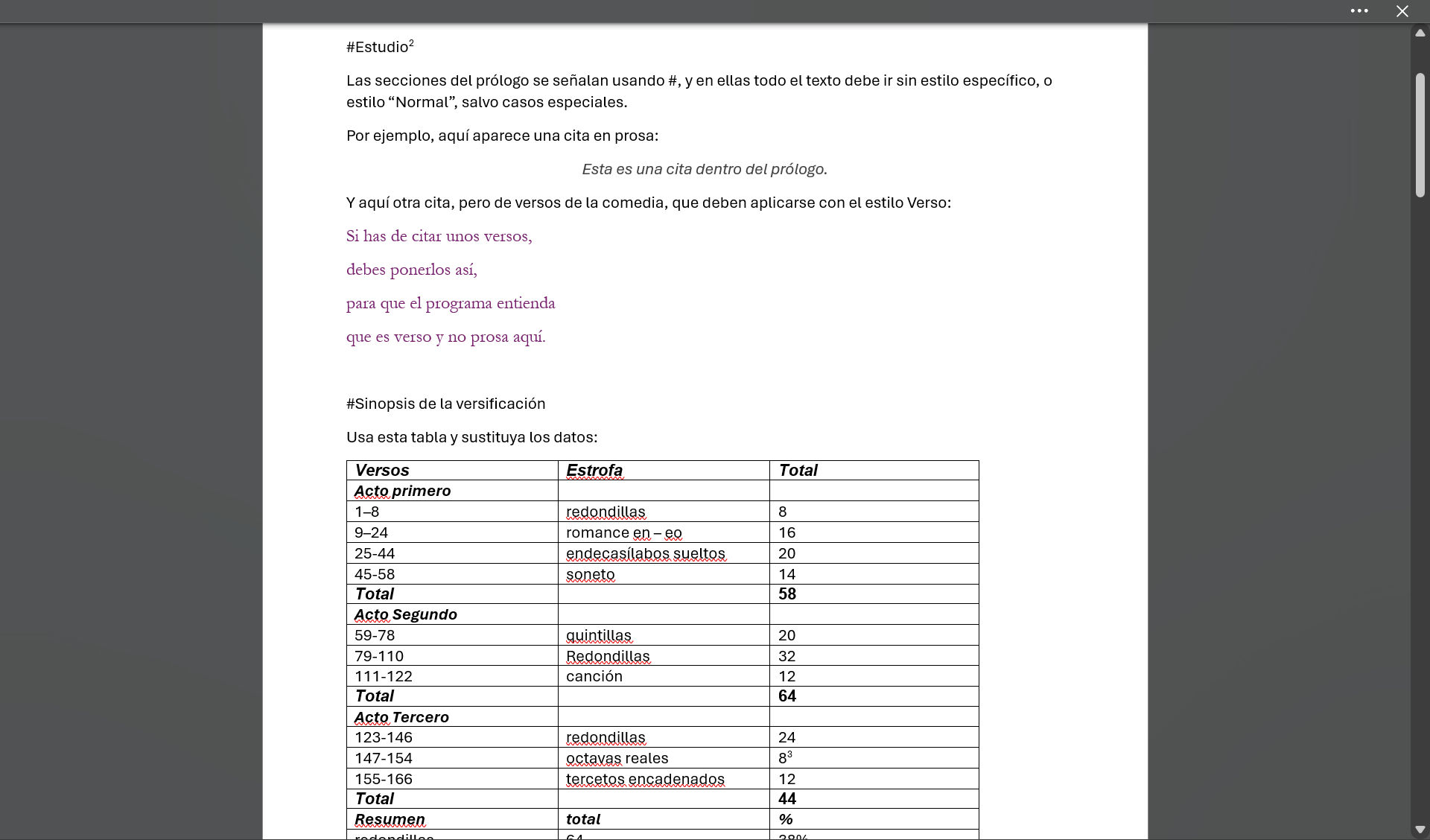 El prólogo en el documento Word